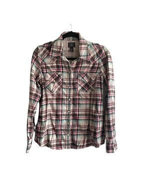 LUCKY BRAND Plaid Western Cotton Flannel Button Front Long Sleeve Shirt Blouse S